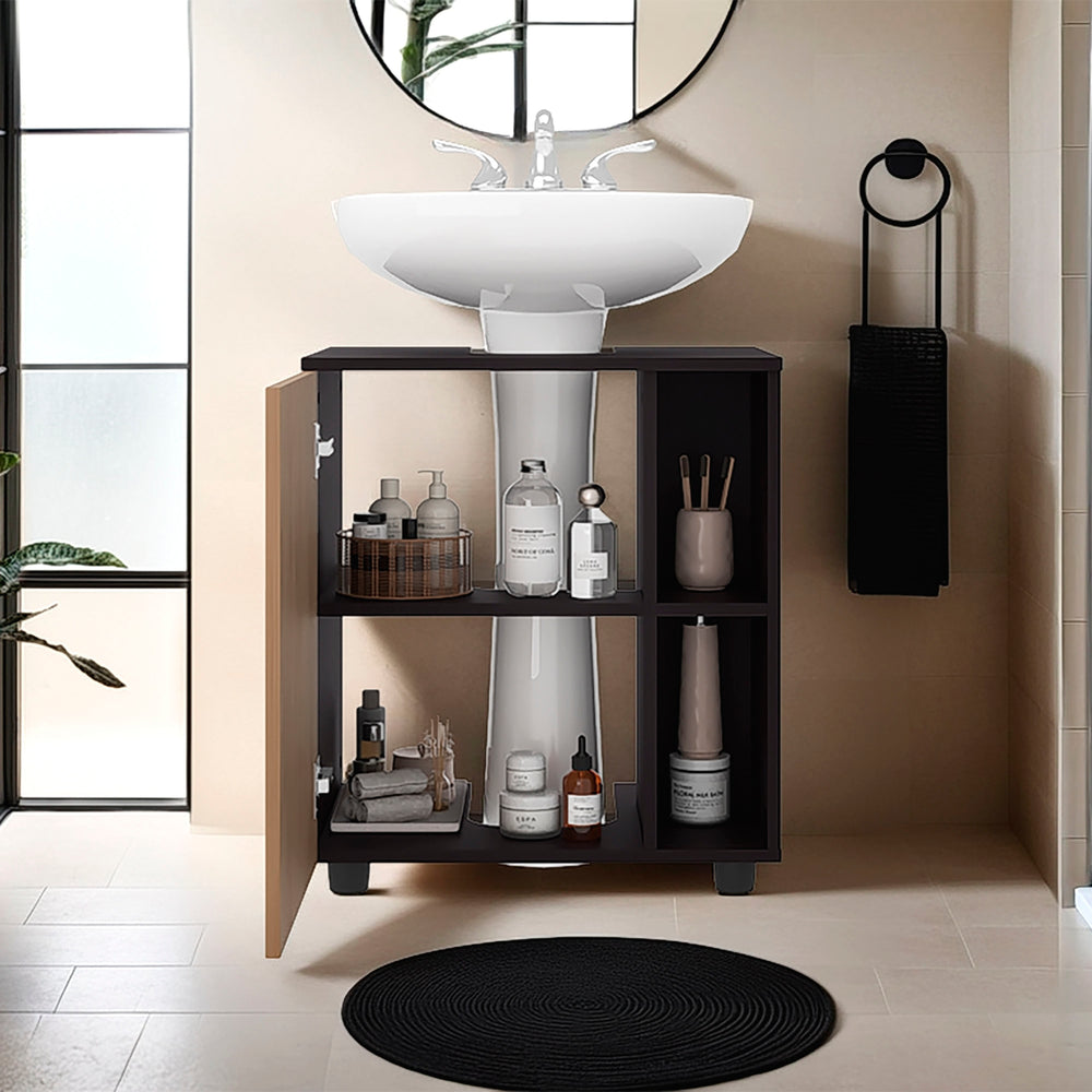22-Inch Gorman Under Under-Sink Storage Cabinet with Single Door and 3 Open Shelves – Integrated Sink Basin