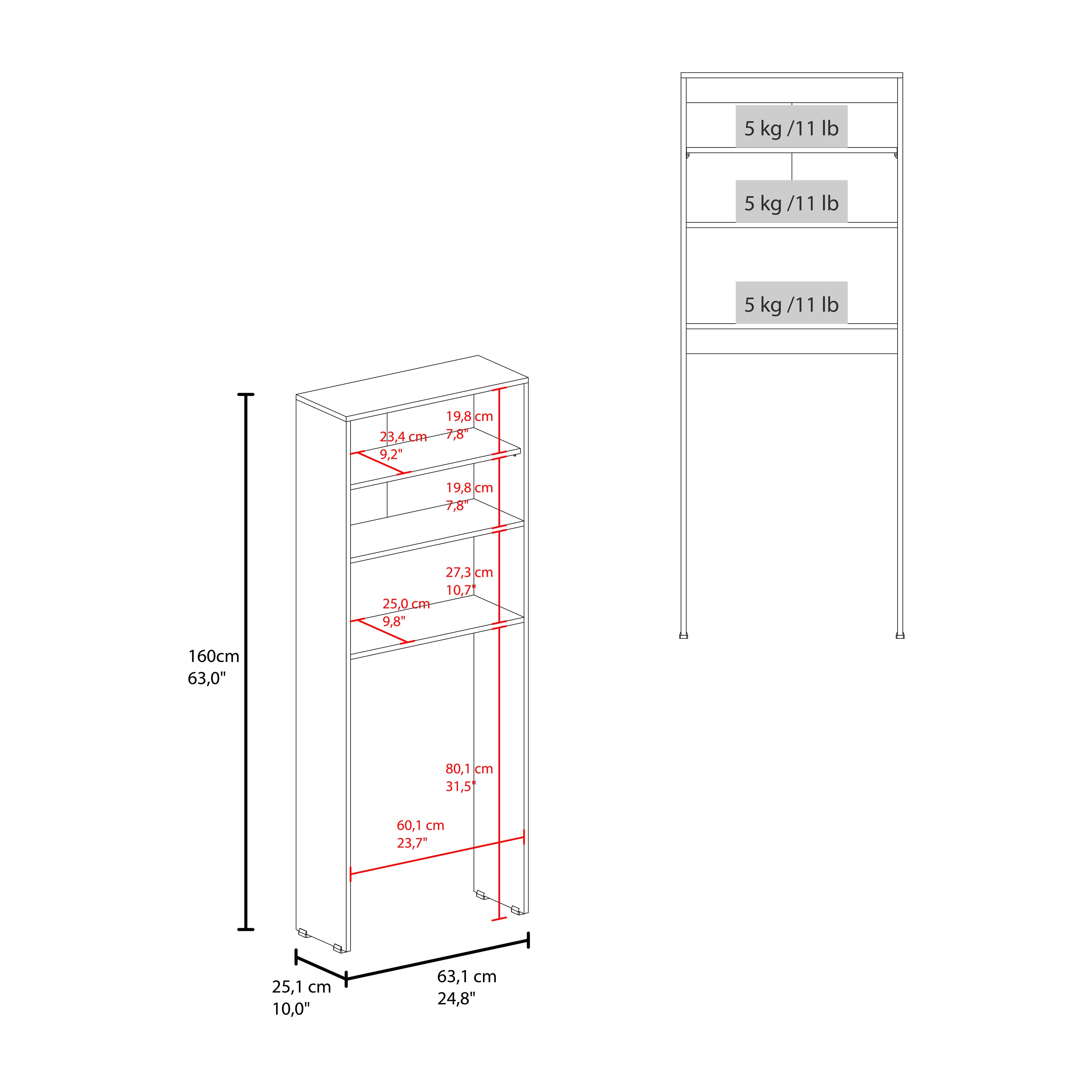 OCB 14698 - Over-the-toilet cabinet dimensions and shelf weight capacity
