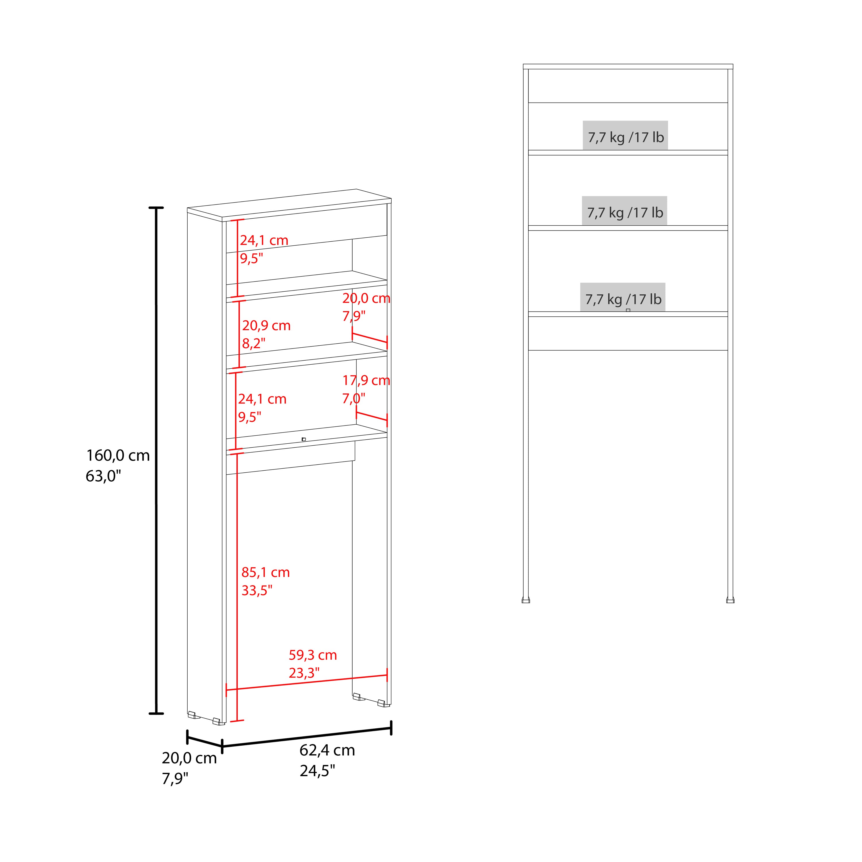 OFB 14701 - Over-the-toilet cabinet dimensions and shelf weight capacity