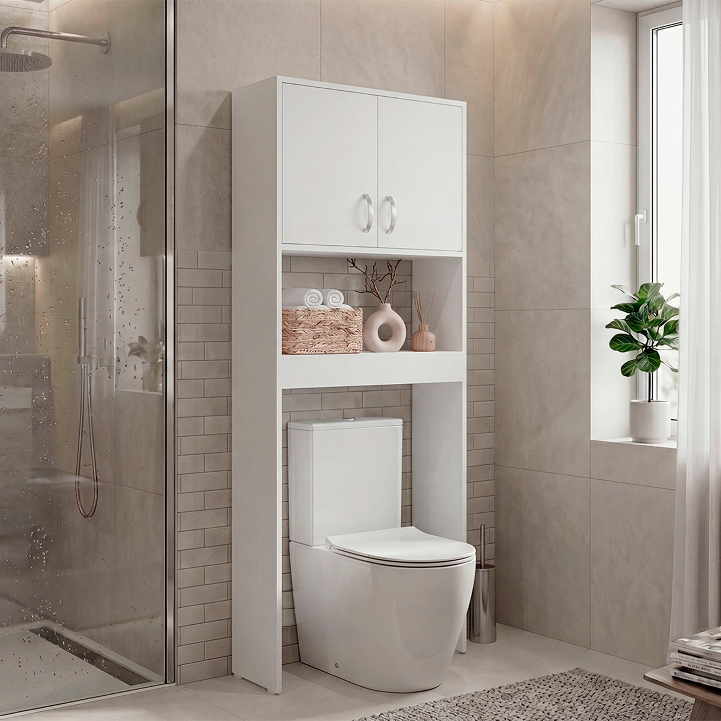 OLB 14696 - Over-the-toilet cabinet, closed doors, styled bathroom