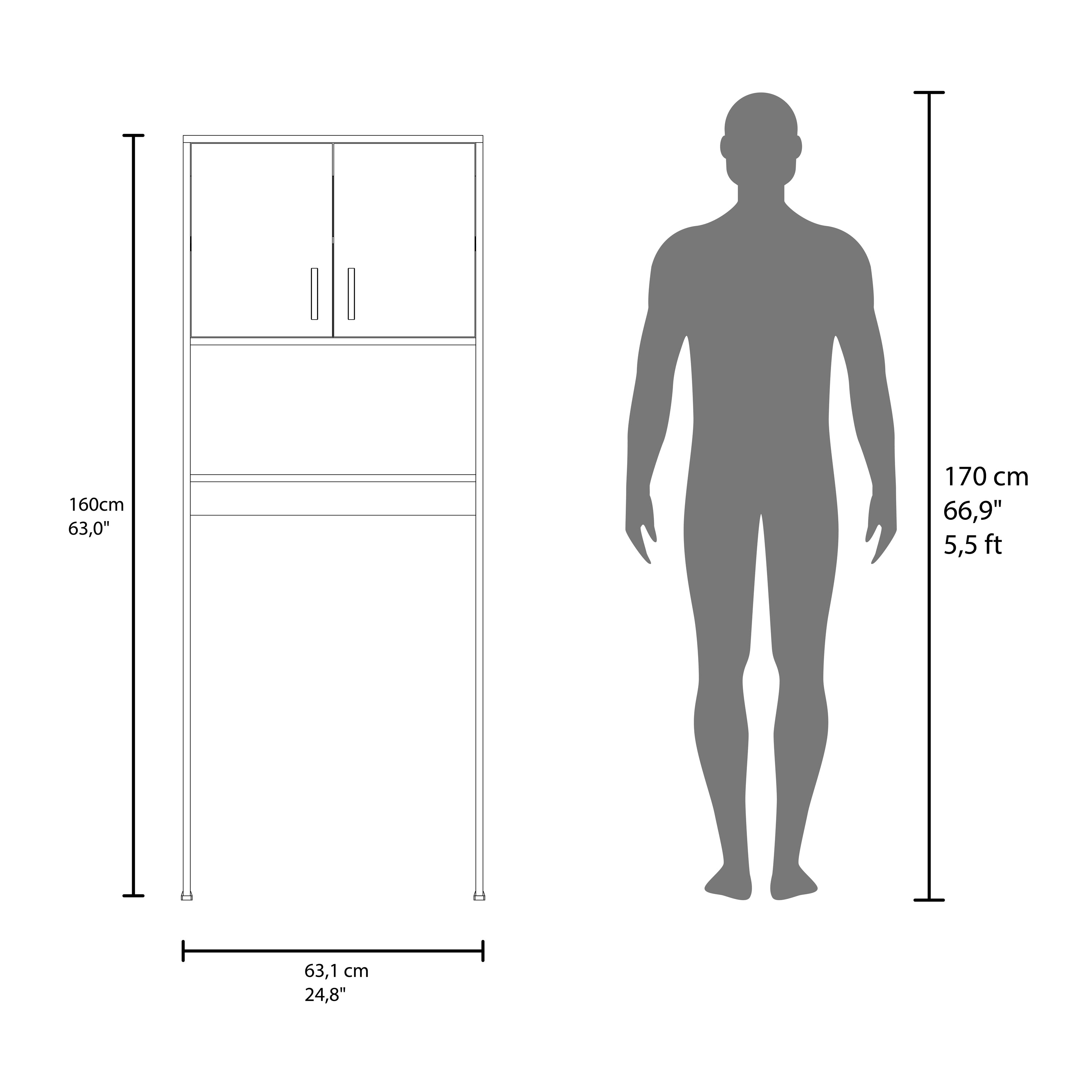 OLC 14697 - Over-the-toilet cabinet front dimensions with human scale