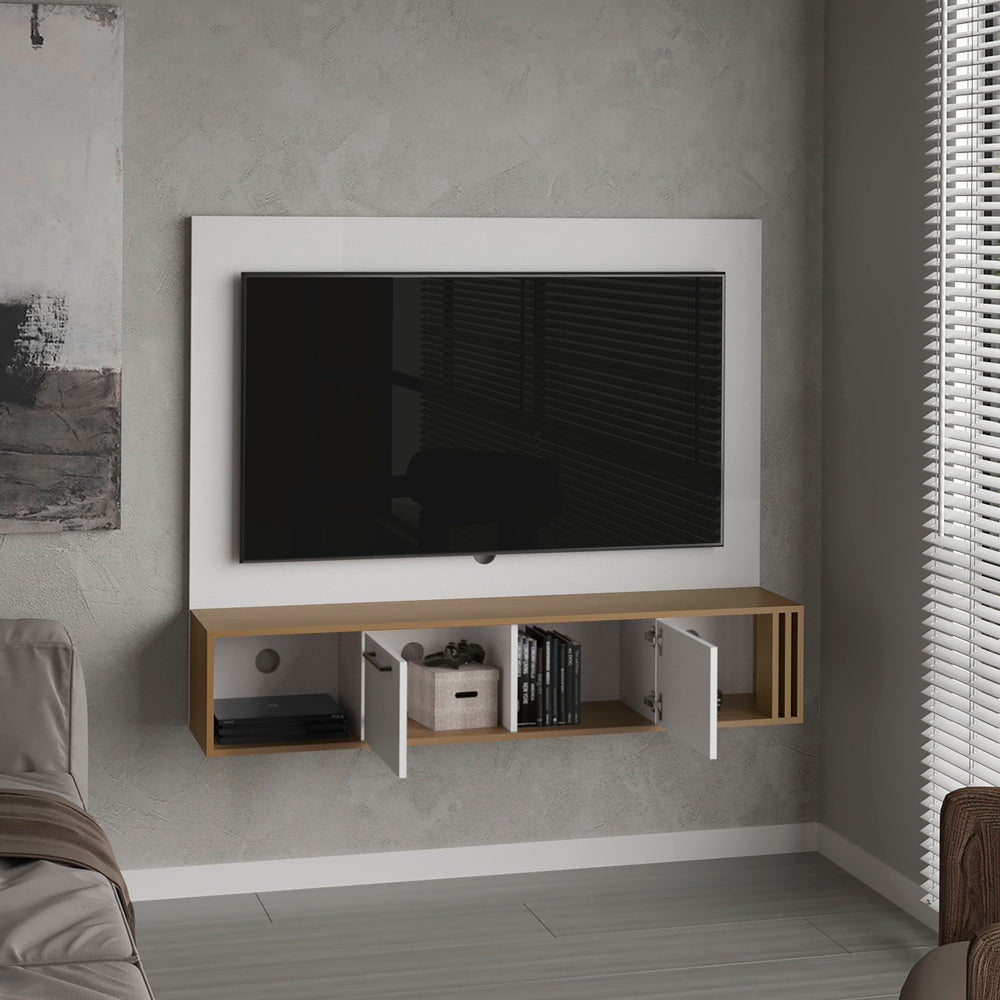 56-Inch Nuremberg Entertainment Center with Double Door and 4 Open Shelves – Floating Wall-Mount Design
