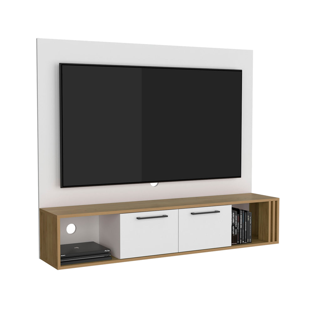 56-Inch Nuremberg Entertainment Center with Double Door and 4 Open Shelves – Concealed Cabinet Storage