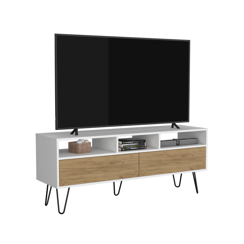 54-Inch Salunga TV Stand with Double Door and 3 Open Shelves – Open Media Shelving