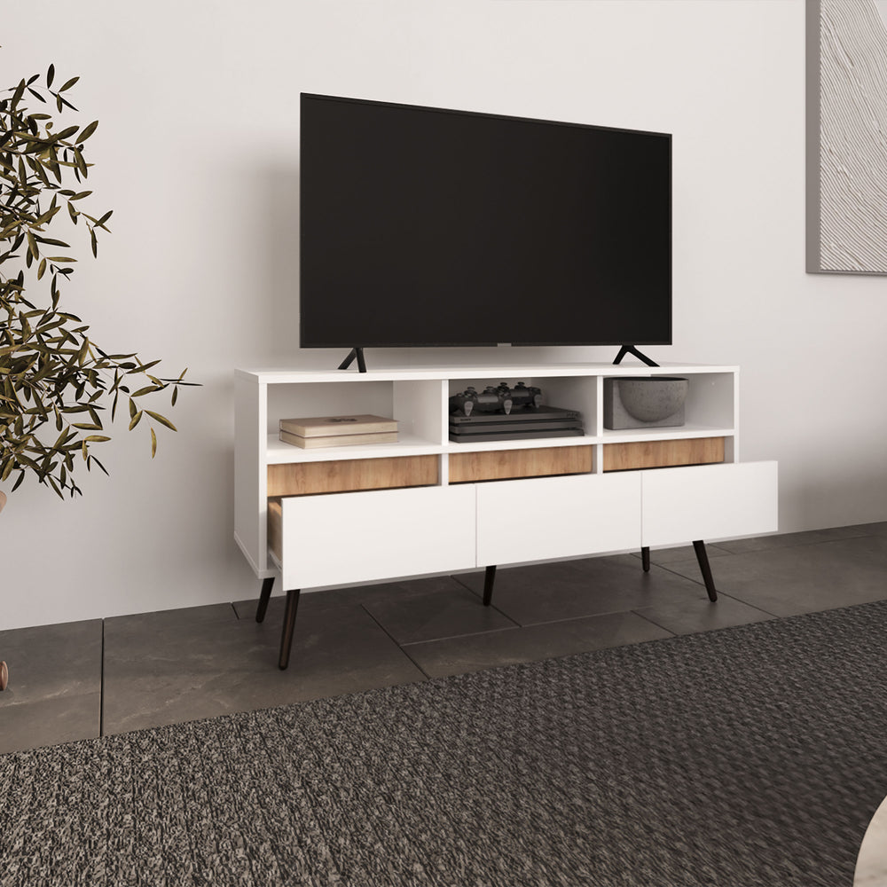 47-Inch Barrow TV Stand with 3-Drawer and 3 Open Shelves – Concealed Drawer Storage