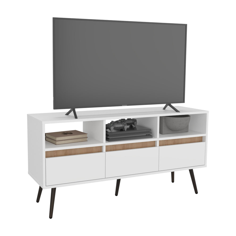 47-Inch Barrow TV Stand with 3-Drawer and 3 Open Shelves – Open Top Compartments