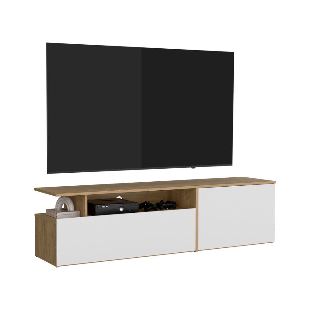 63-Inch Virgil TV Stand with Double Door and 4 Open Shelves – Ample Storage Capacity