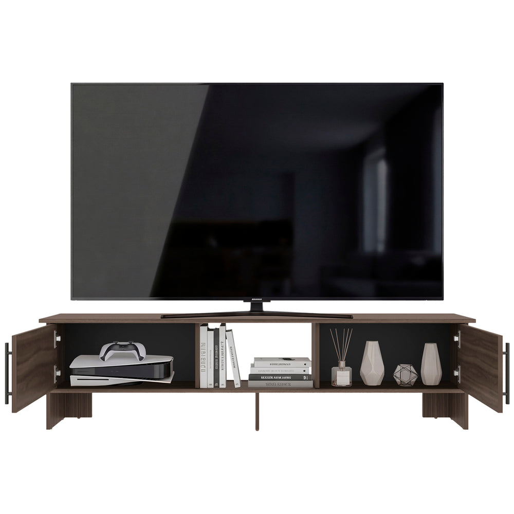 Dendron TV Stand with Open Shelving for Media Storage and a Low-Profile Silhouette – Center Display Cubby