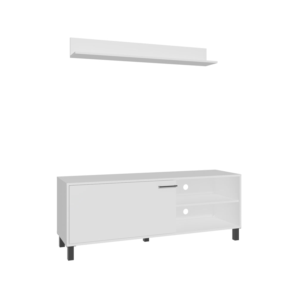 55-Inch Novi Living Room Set TV Stand with Single Door and 3 Open Shelves – Floating Display Shelf