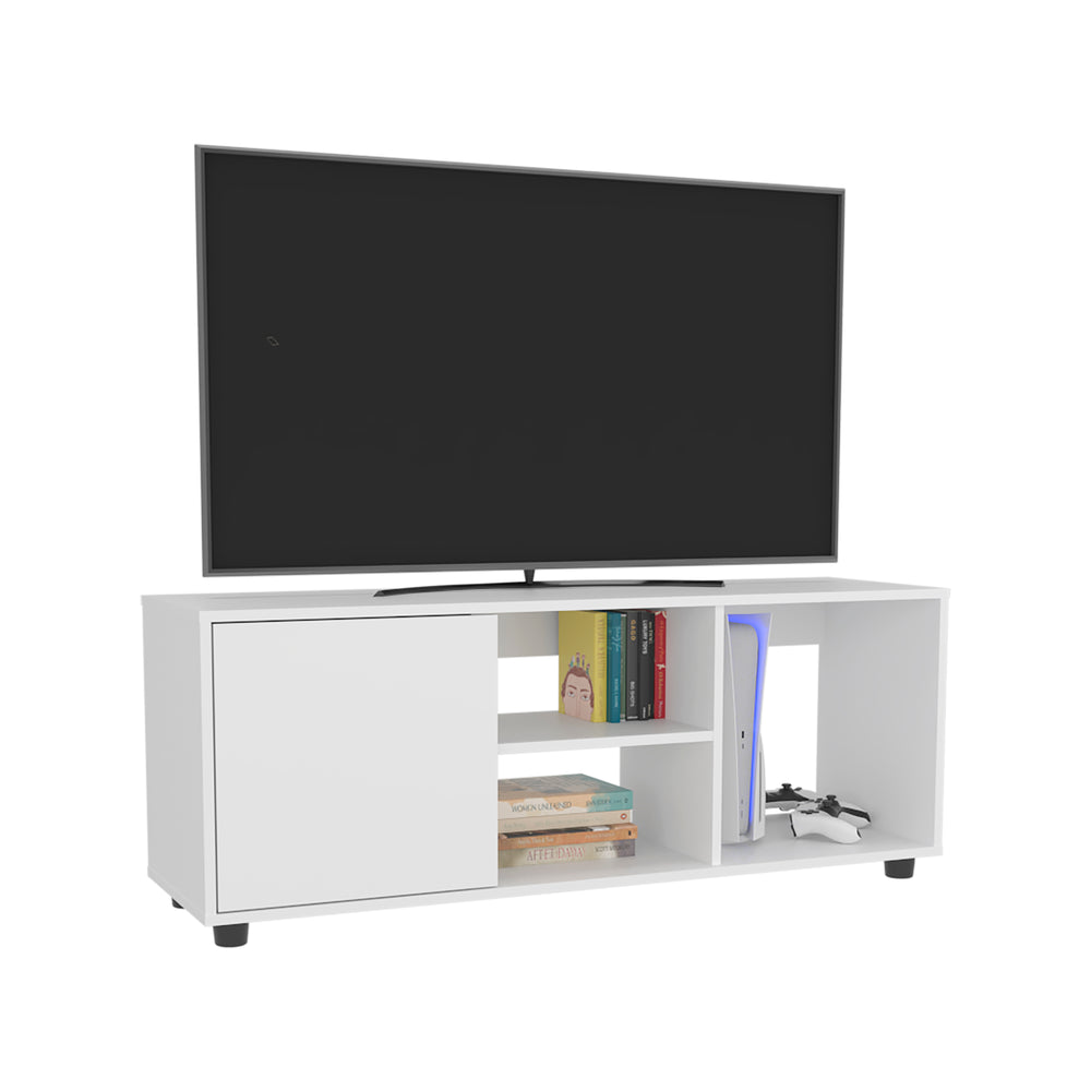 51-Inch Penndel TV Stand with Single Door and 4 Open Shelves – Concealed Cabinet Storage