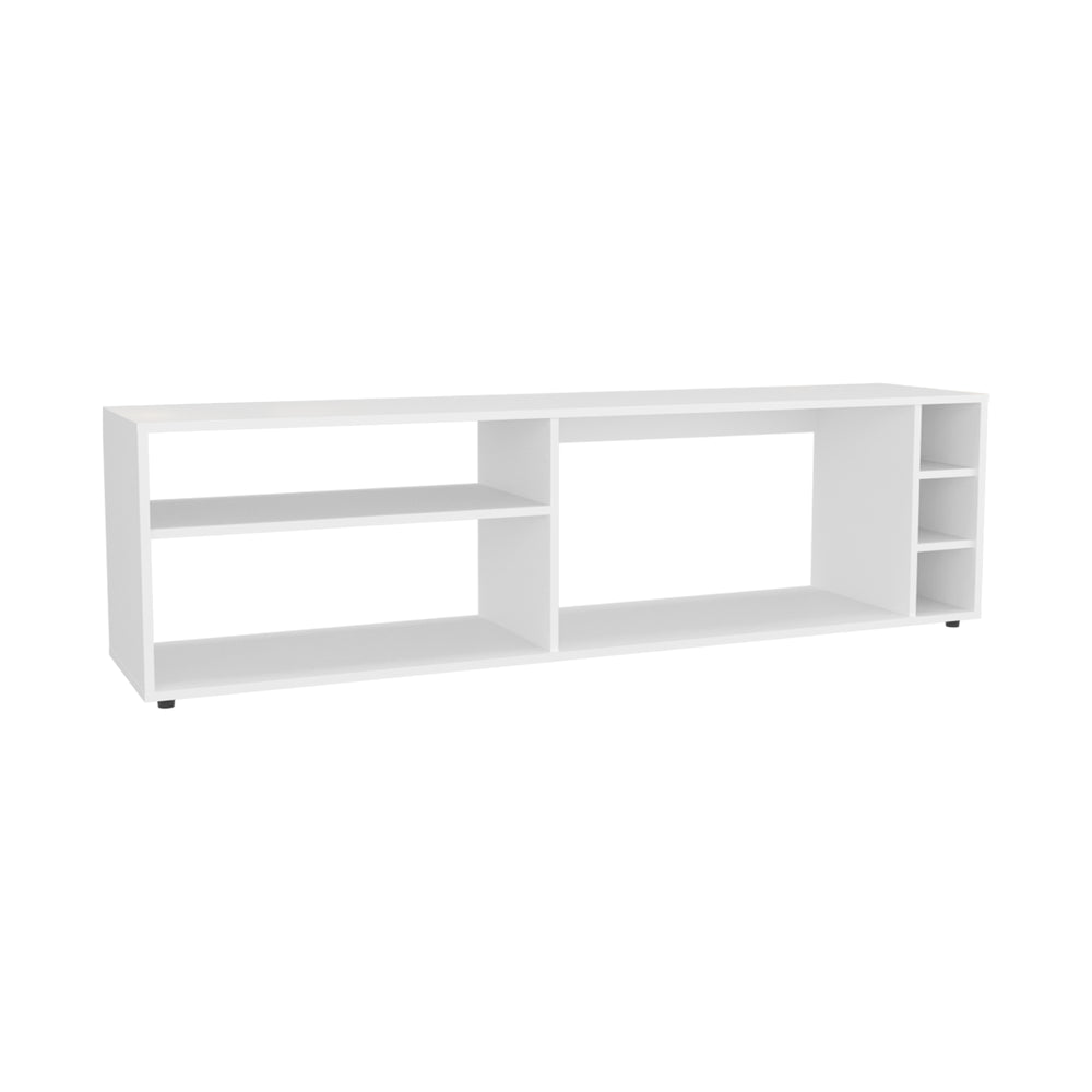 63-Inch Weir TV Stand with 6 Open Shelves – Sturdy White Build