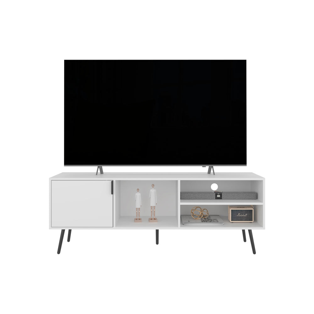 63-Inch Ekwok TV Stand with Single Door and 3 Open Shelves – Indoor Use And Assembly Required