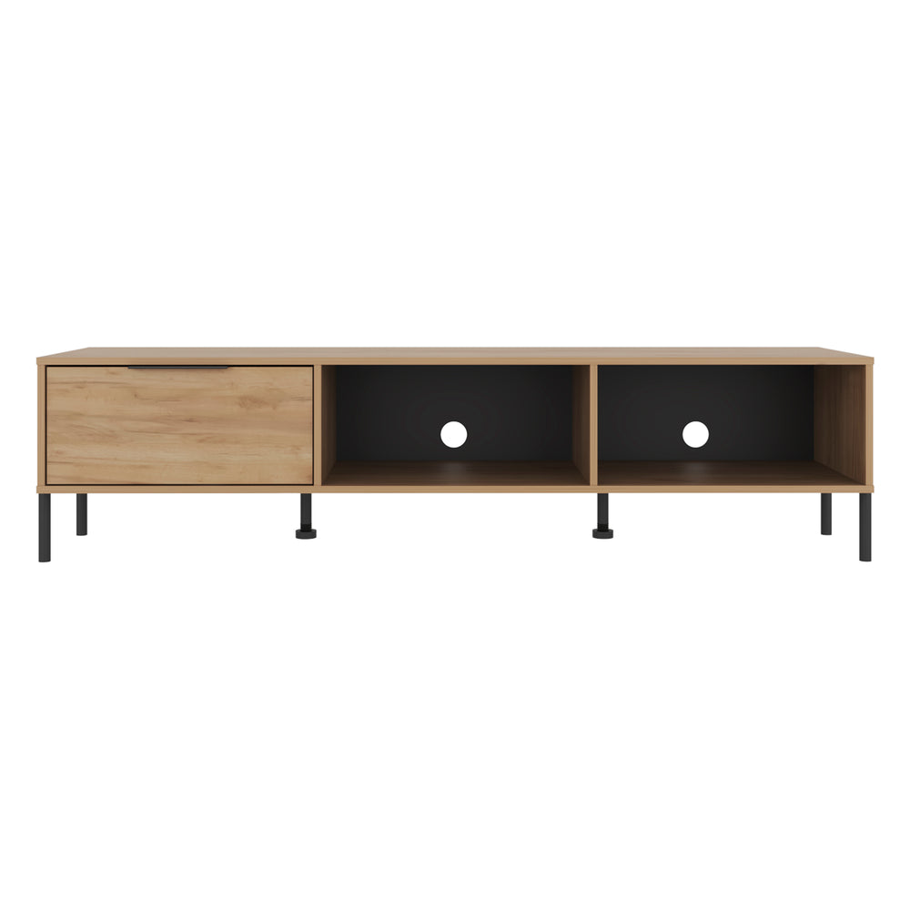 Elroy Long TV Stand with a Storage Drawer and Open Shelving for TVs up to 85 Inches – Storage Drawer Plus Open Bays