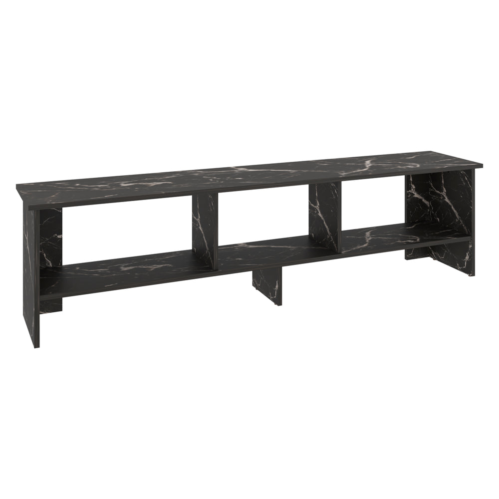 Clover Open-Shelf TV Stand for a 65-Inch TV with Center Storage Compartment for the Living Room – Durable Manufactured Wood