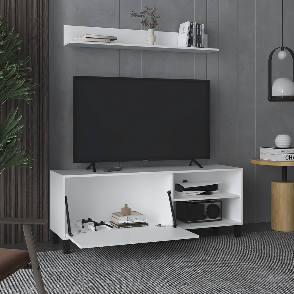 55-Inch Novi Living Room Set TV Stand with Single Door and 3 Open Shelves – Coordinated Media Set
