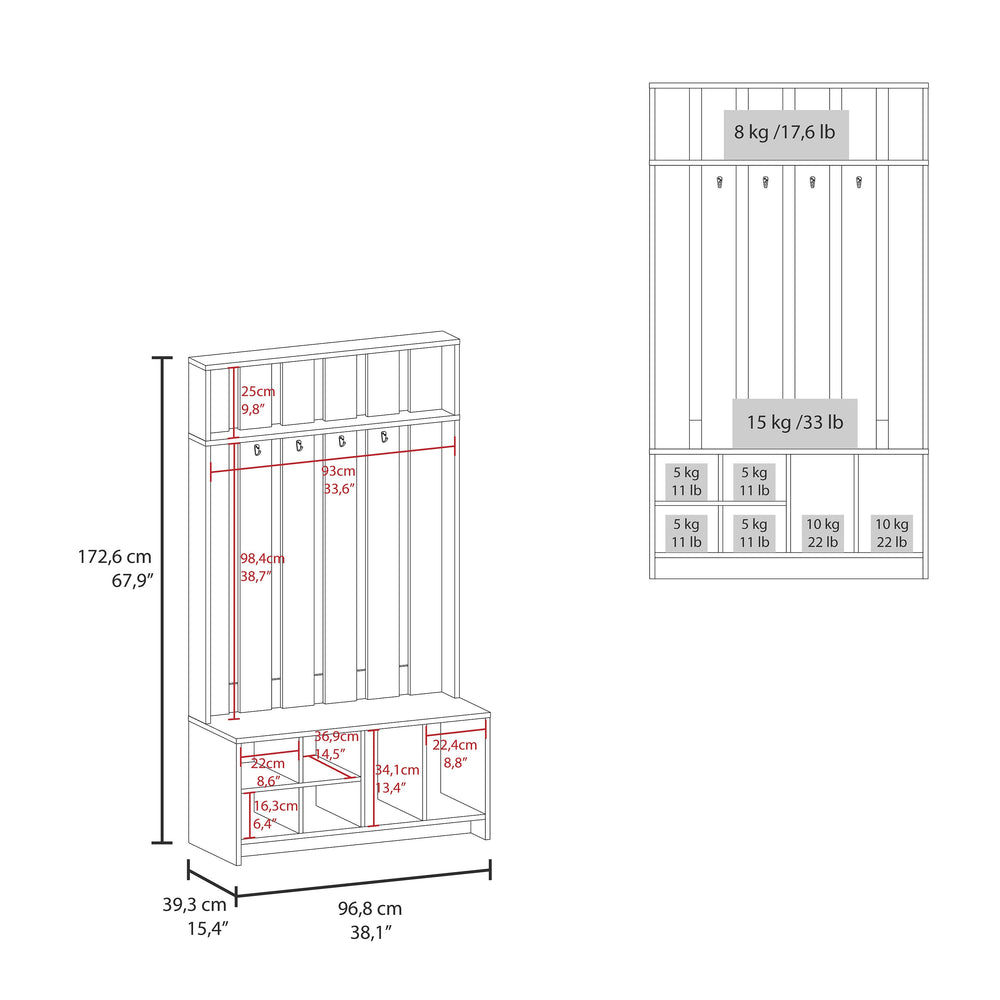 38-Inch Norton Hall Tree Furniture with 7 Open Shelves – Functional Dimensions