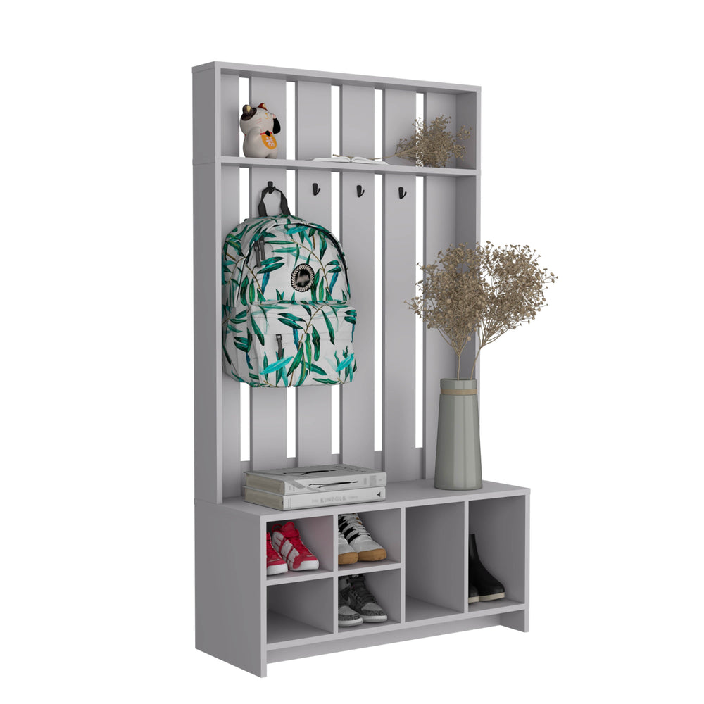 38-Inch Norton Hall Tree Furniture with 7 Open Shelves – Coat Hooks and Open Shelf
