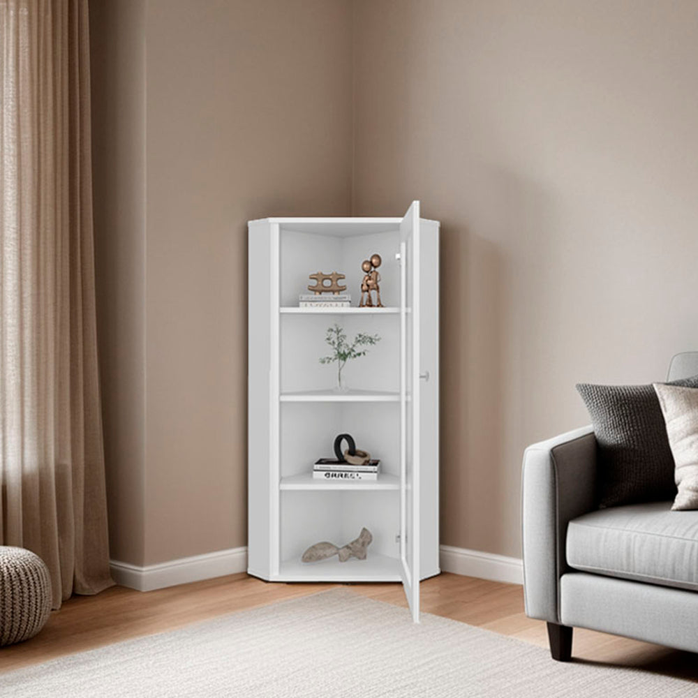 18-Inch Ruffin Display Storage Cabinet with Single Door and 4 Open Shelves – Glass Door Display