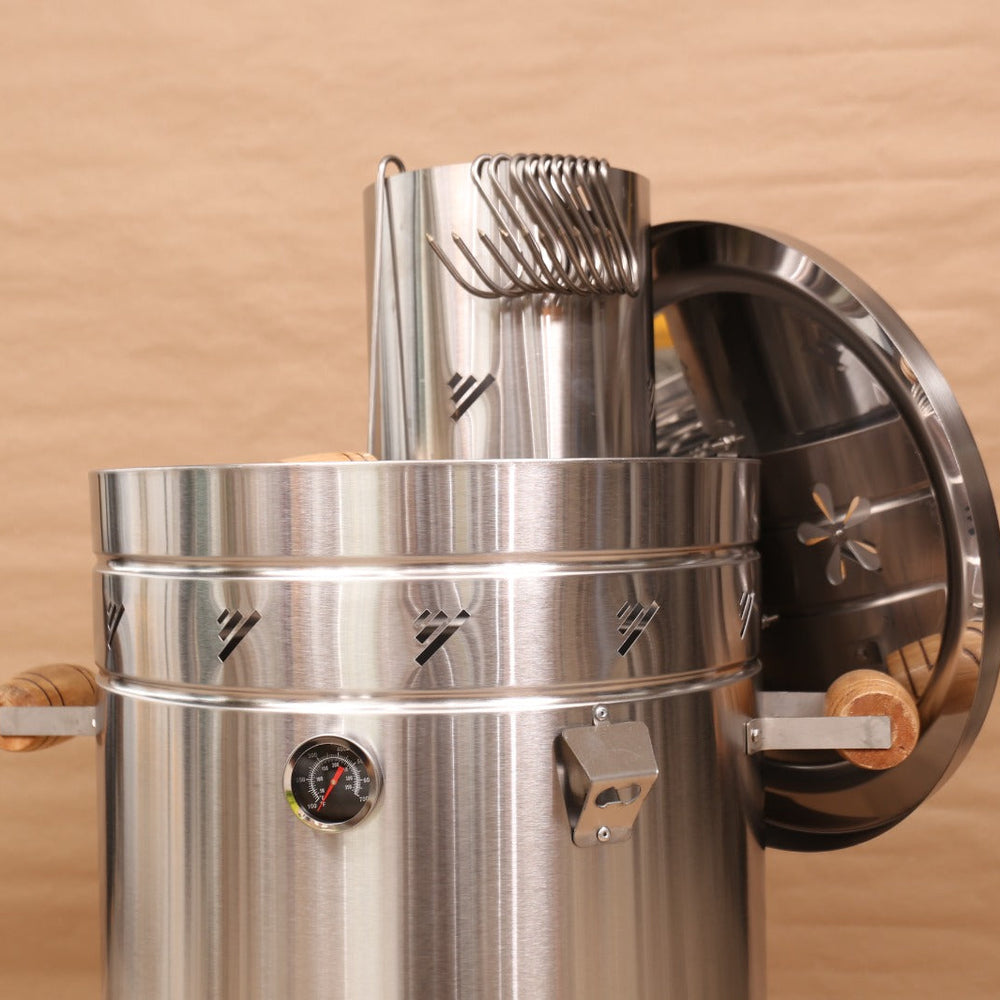 3-in-1 Stainless Steel 304 Smoker Barrel Grill – Vertical Charcoal BBQ Smoker Furniture – COMPLETE BBQ KIT — READY OUT OF THE BOX
