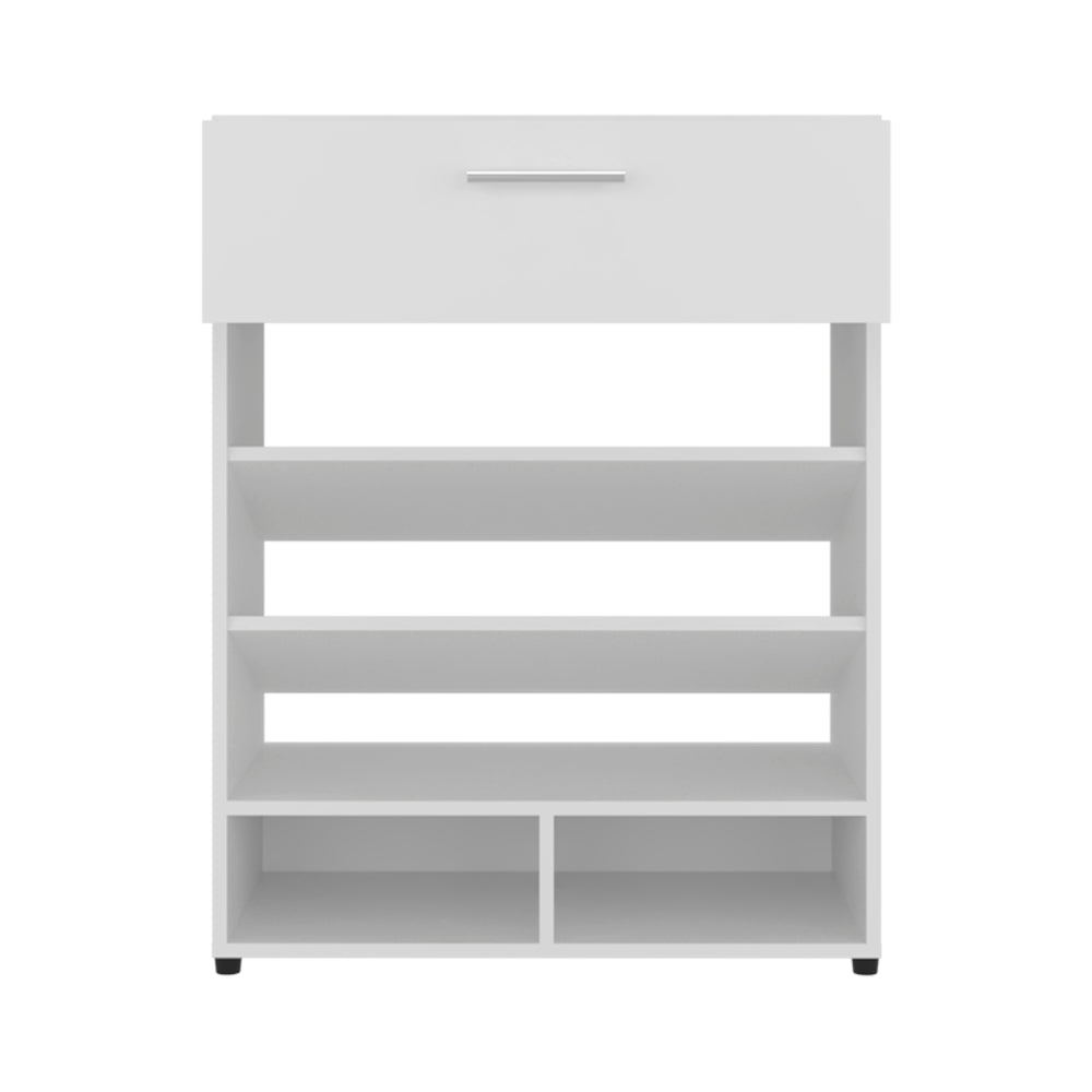 28-Inch Kearns Shoe Storage Cabinet with Single Door and 5 Open Shelves – Raised Leg Design
