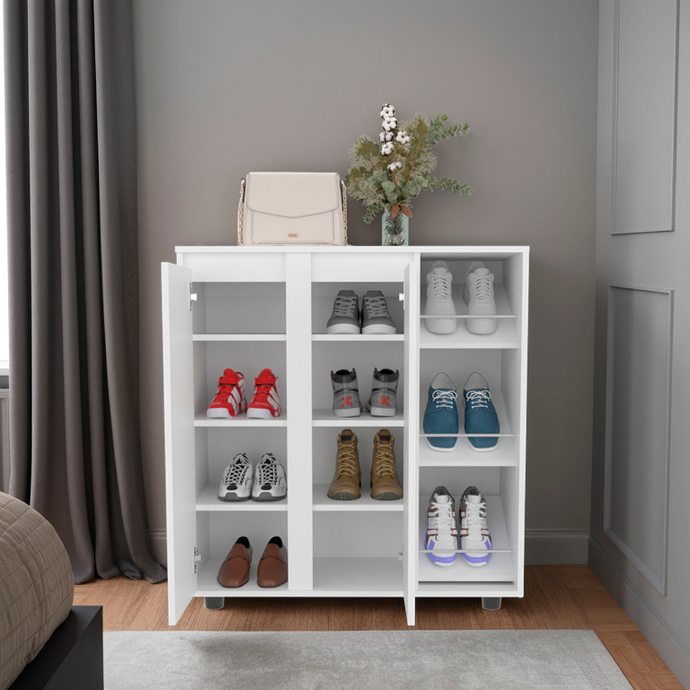 34-Inch Flippin Shoe Storage Cabinet with Double Door and 4 Open Shelves – Sliding Cabinet Doors