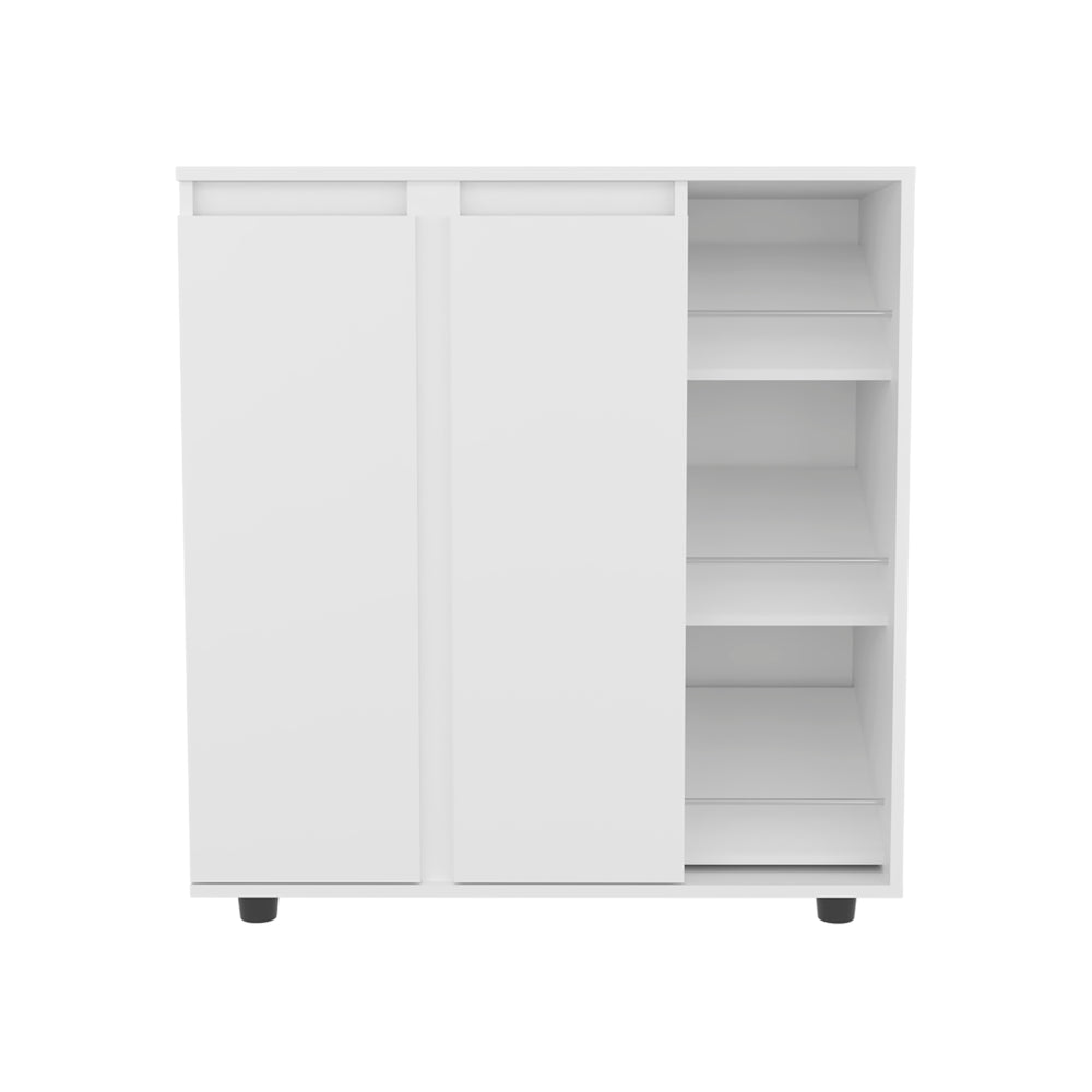 34-Inch Flippin Shoe Storage Cabinet with Double Door and 4 Open Shelves – Sturdy Engineered Wood Build