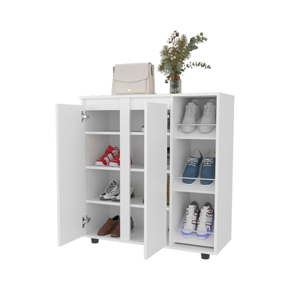 34-Inch Flippin Shoe Storage Cabinet with Double Door and 4 Open Shelves – Pull-Out Slatted Tray
