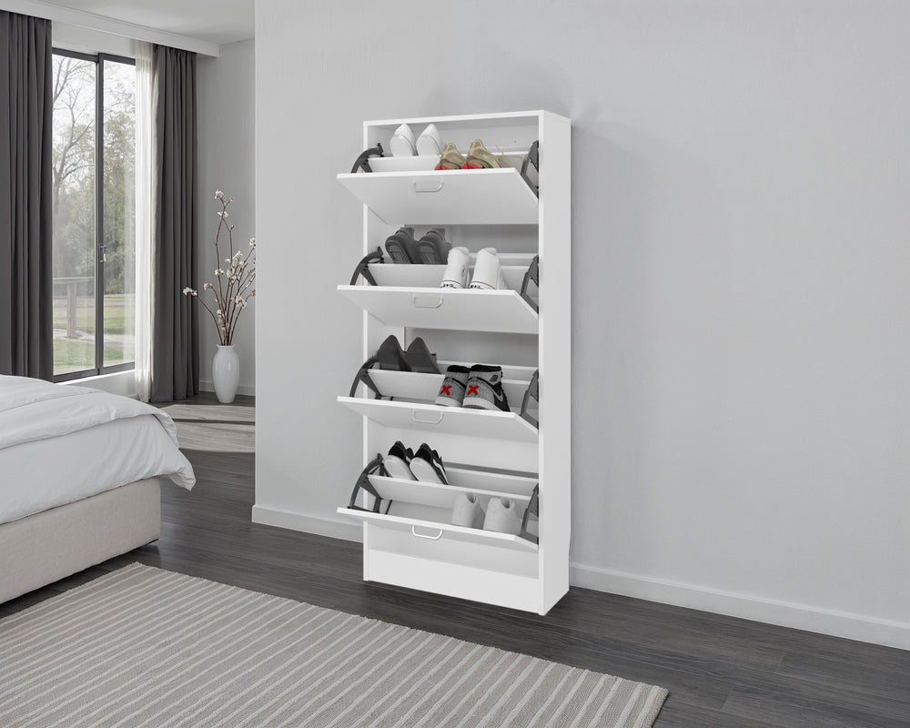 25-Inch Kobuk 4 Shoe Storage Cabinet with 4 Open Shelves – Flip-Down Cabinet Doors