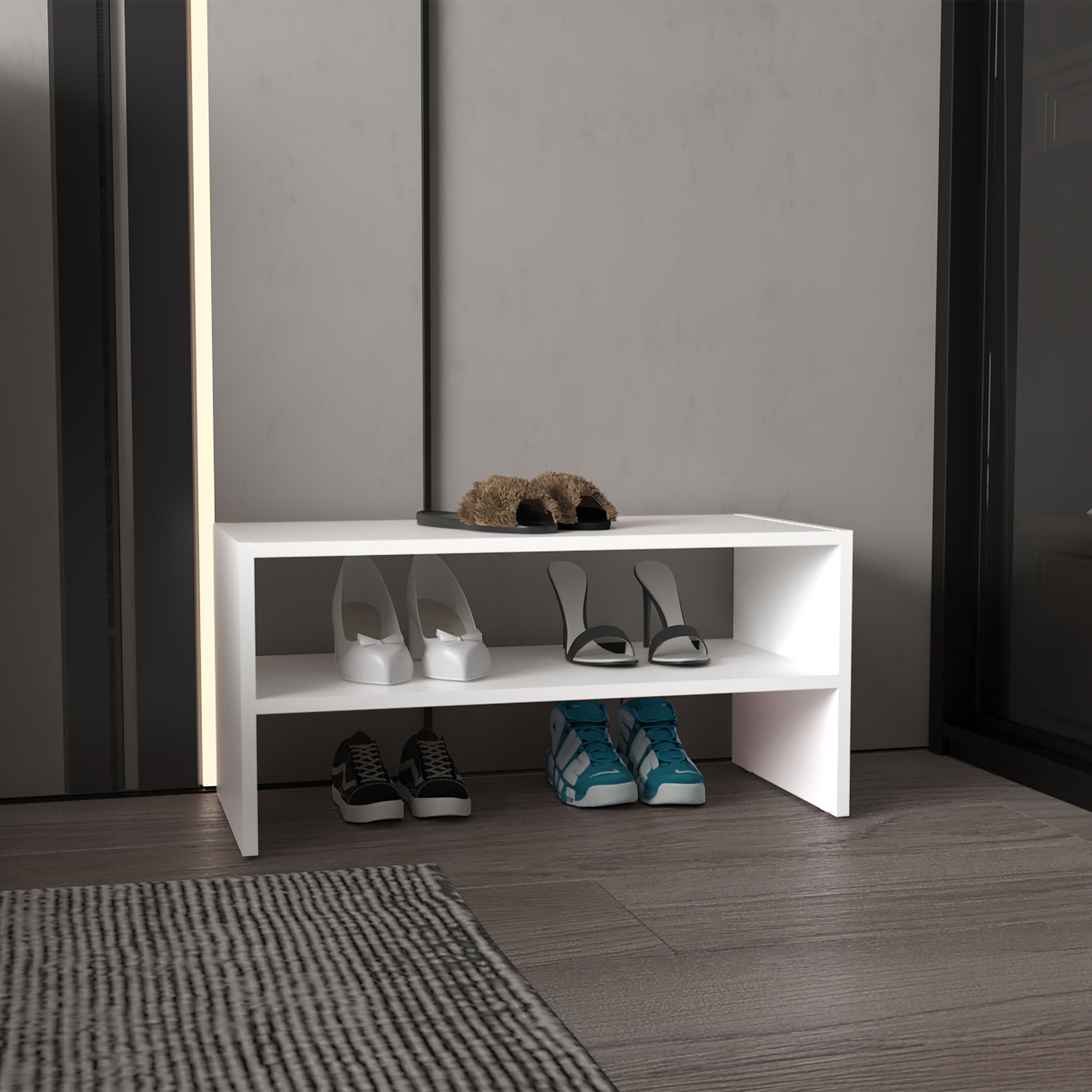 Modular Shoe Rack System 28-Inch Sanford Modular Shoe Storage Cabinet with 2 Open Shelves ...