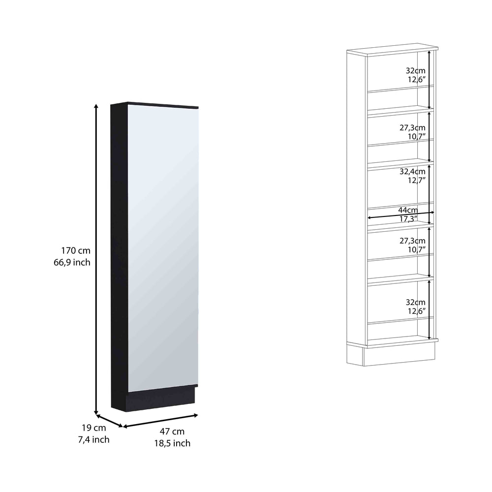18-Inch Charlotte Xl Shoe Storage Cabinet with Mirror and Single Door – Durable Construction