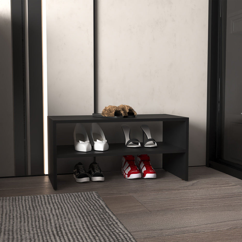 28-Inch Ferry Shoe Storage Cabinet with 2 Open Shelves – Sturdy Black Build