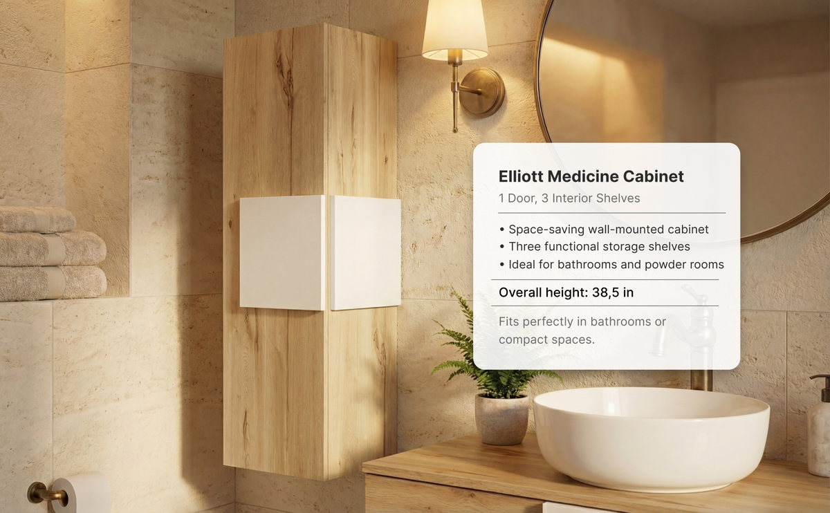 13-Inch Elliott Storage Cabinet with Single Door and 3 Open Shelves – Hero