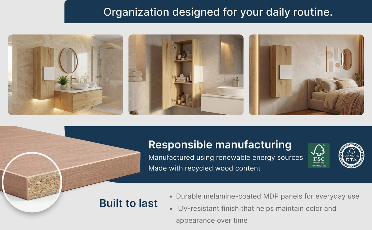 13-Inch Elliott Storage Cabinet with Single Door and 3 Open Shelves – Usos y material