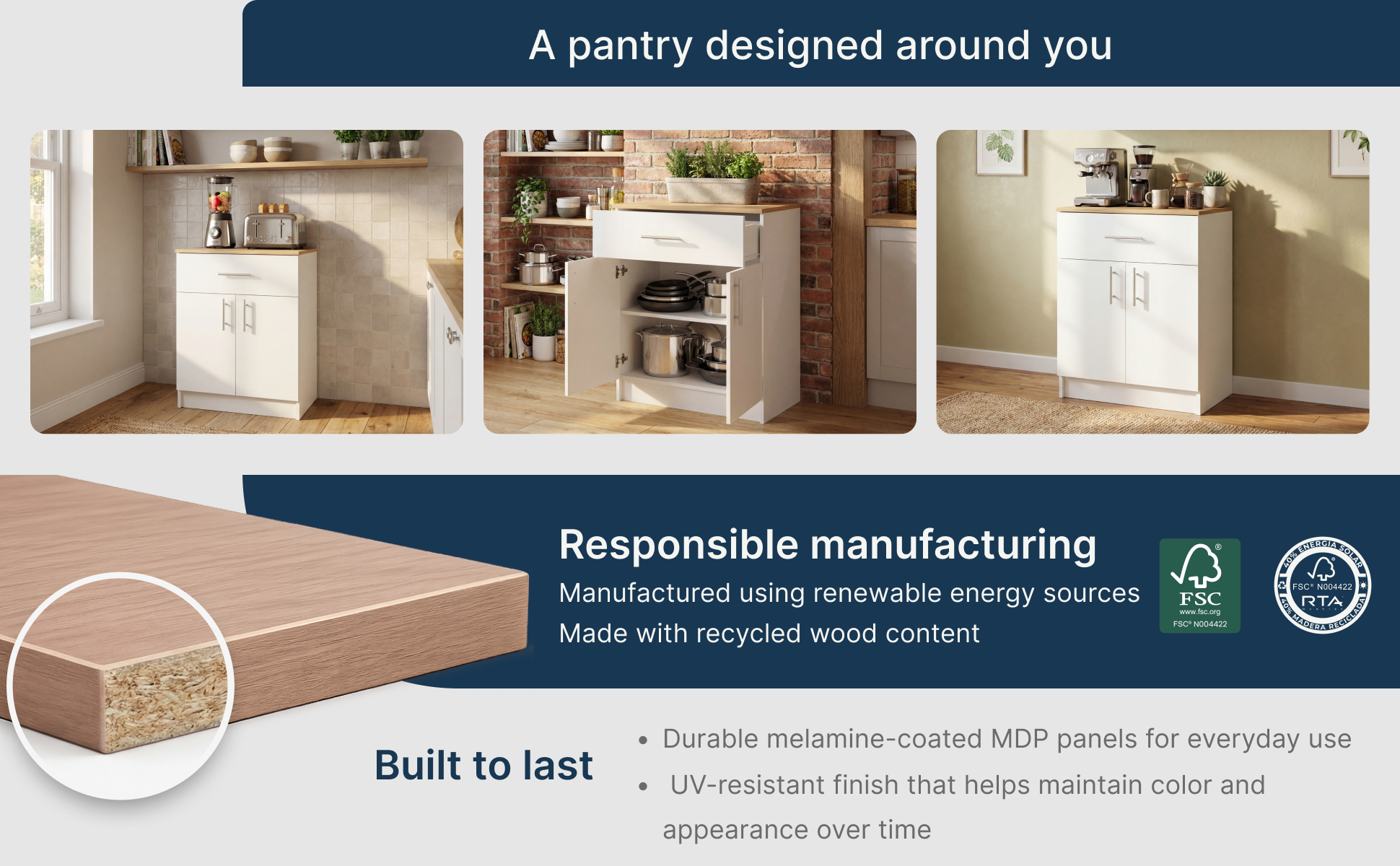 24-Inch Barbados Pantry Cabinet with Double Door – Usos y materiales