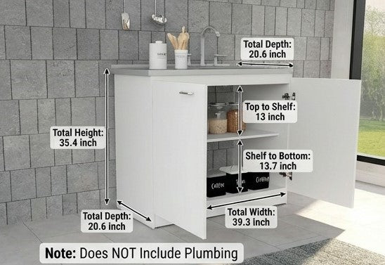 39-Inch Salento Freestanding Utility Sink Cabinet with Double Door – dimensions