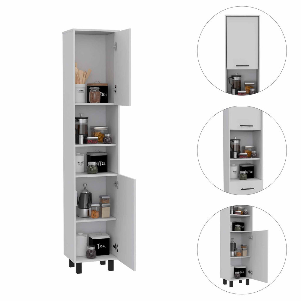 Ikaria Kitchen Pantry Cabinet with 2 Open Shelves – White Finish