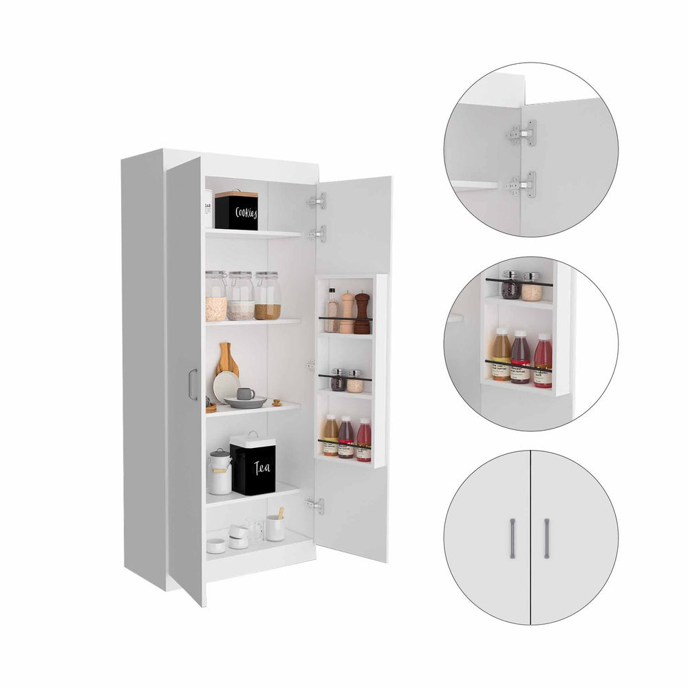 Chad Pantry Cabinet with Double Door and 5 Open Shelves – Full-Height Cabinet Doors