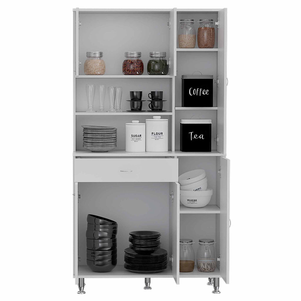 Helis Kitchen Pantry Cabinet with 1-Drawer and 2 Open Shelves – Stable Standing Design