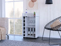 Huali Bar Cart, Six Wine Cubbies, Glass Door, Four Caster, Two Shelves