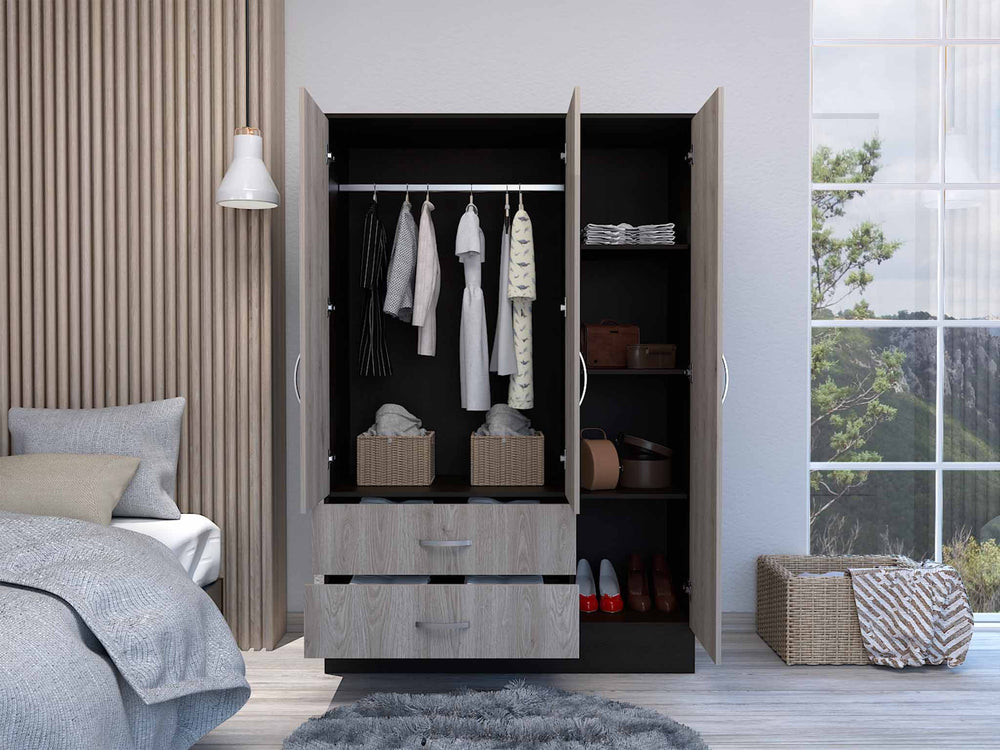 30-Inch Gangi Mirrored Armoire with 2-Drawer and Double Door – Built-In Mirror
