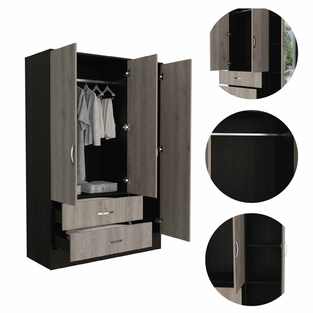 30-Inch Gangi Mirrored Armoire with 2-Drawer and Double Door – Durable Two-Tone Build