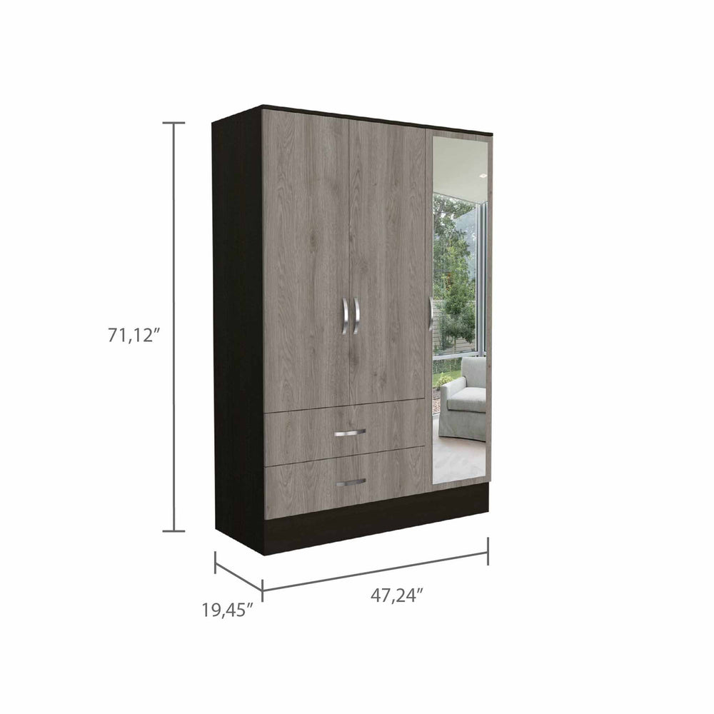 30-Inch Gangi Mirrored Armoire with 2-Drawer and Double Door – Drawer Storage