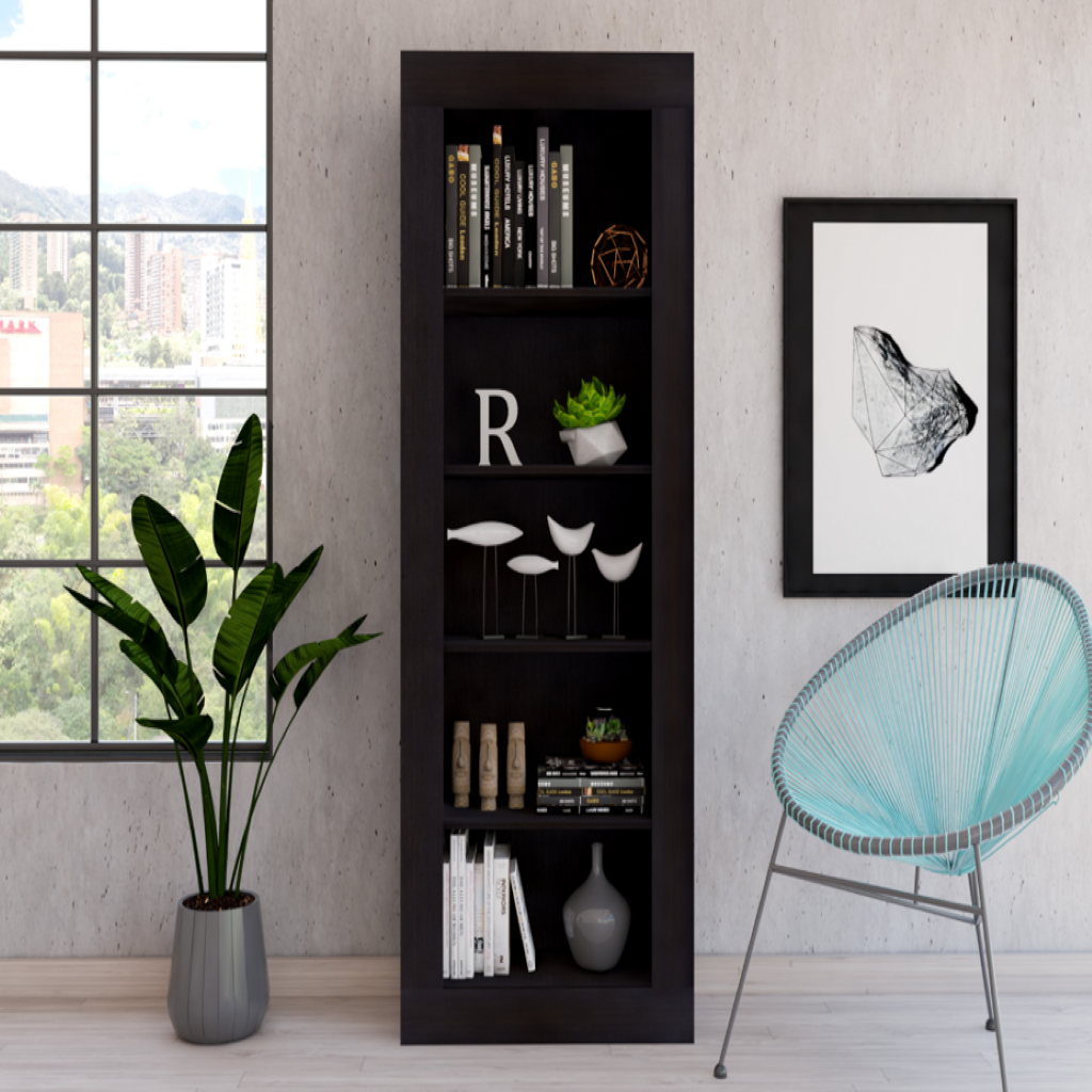 Poros Bookcase with Vertical Design and Five Storage Shelves