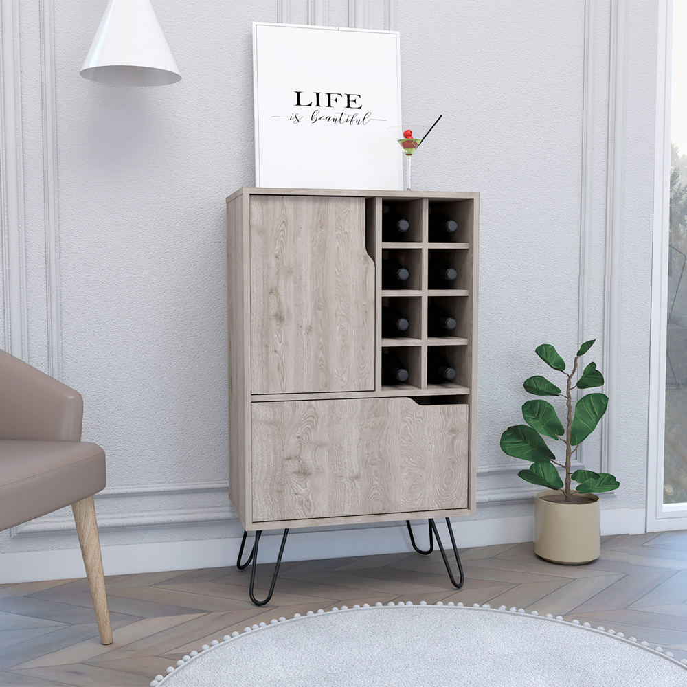 Zamna L Bar Single Door Cabinet, Eight Built-in Wine Rack, Four