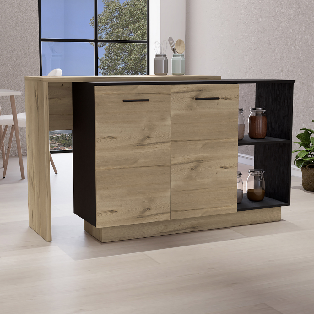 59-Inch Creta Kitchen Island with Double Door – Sturdy White / Light Oak Build