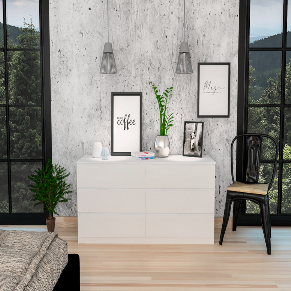 tall modern white dresser Seul Six Drawer Double Dresser, Superior Top White
