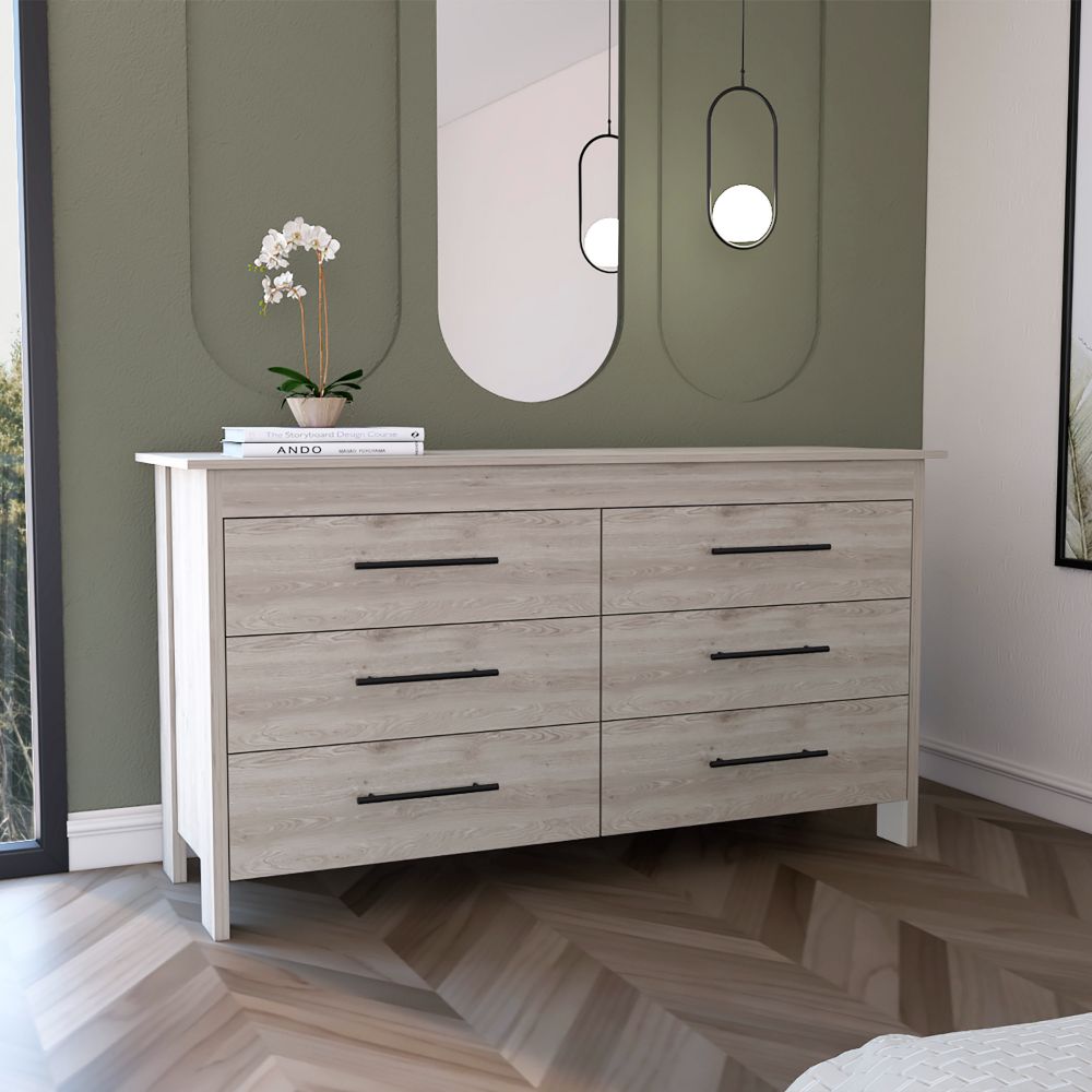 Depot E-Shop De-czb7666 Paris 6 Drawer Double Dresser, Light Gray Depot E-Shop De-czb7666 Paris 6 Drawer Double Dresser, Light Gray