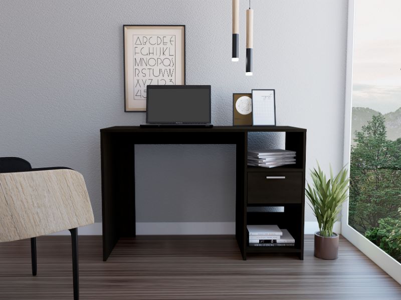 Naxos Computer Desk with One Drawer and Two Open Storage Shelves