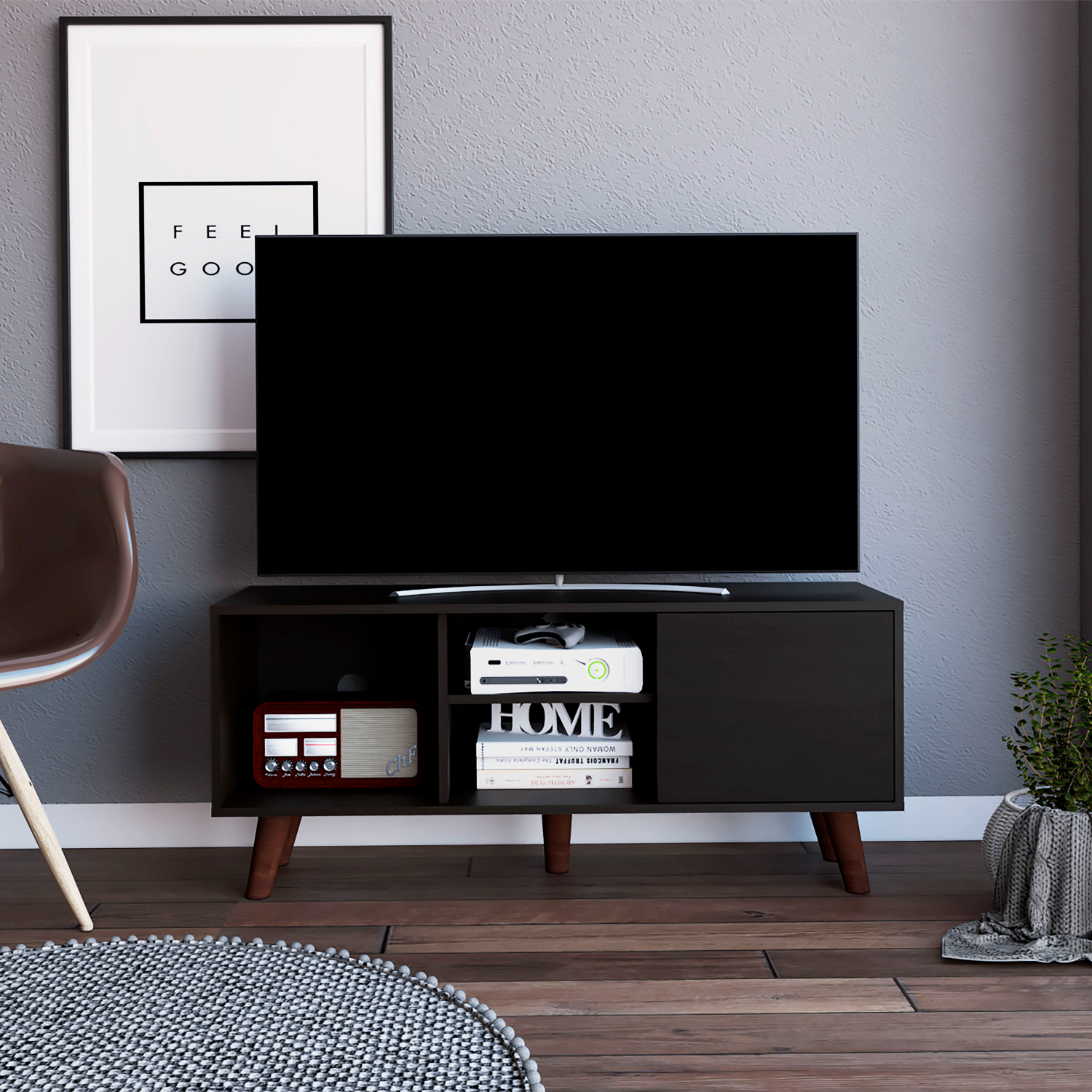 Ontario Tv Stand for TV´s, Three Shelves, Single Door Cabinet