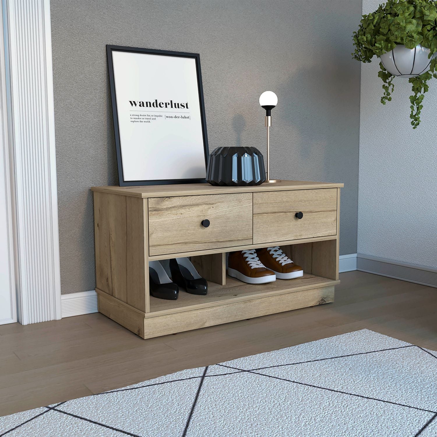 Uranus Storage Bench, Two Drawers, Two Open Shelves